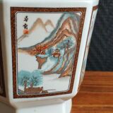 Vintage Hexagonal Japanese Porcelain Vase – Landscape Decoration