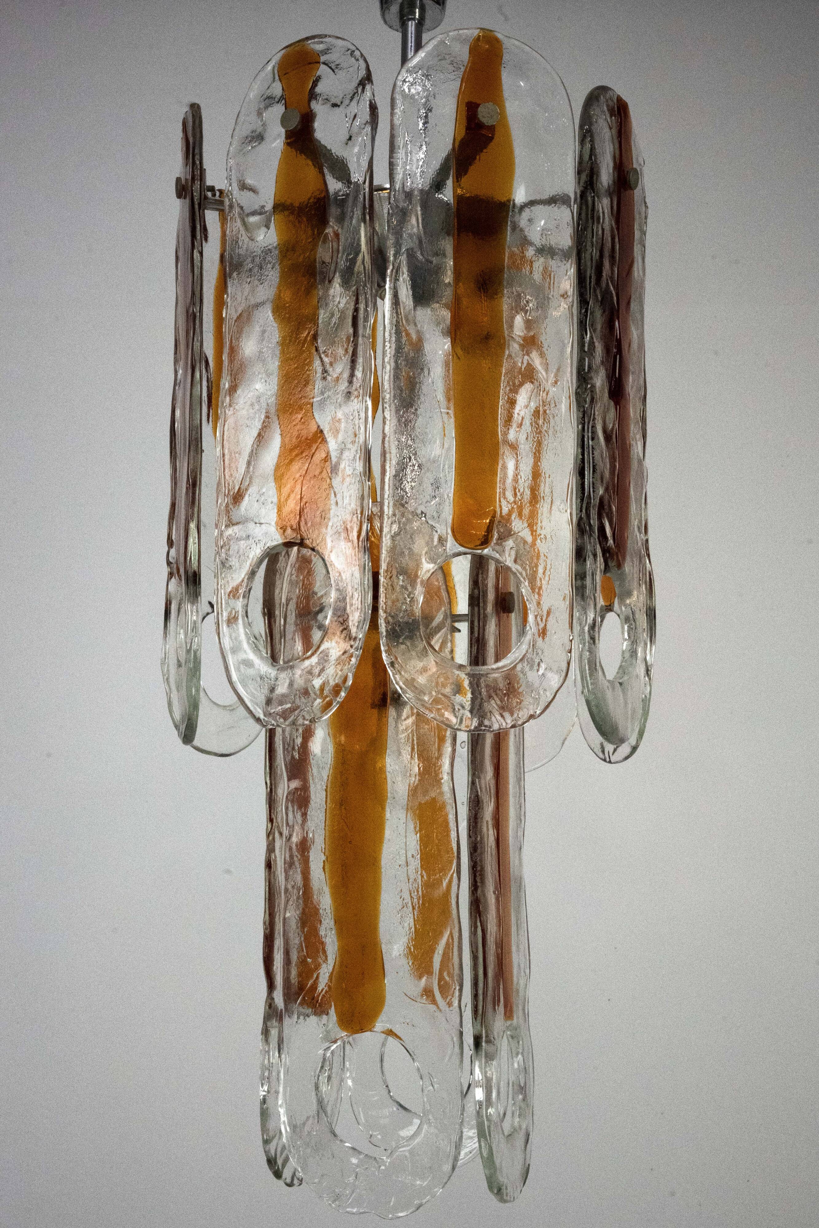 Italian Vintage Murano glass chandelier by Mazzega, model Occhio. Italy '70
