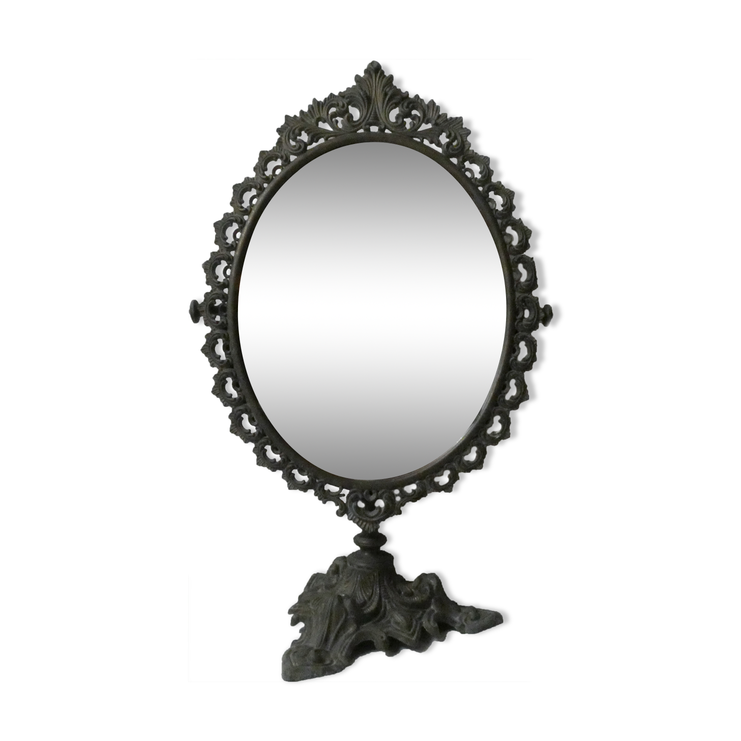 Old psyche mirror in bronze 50cm