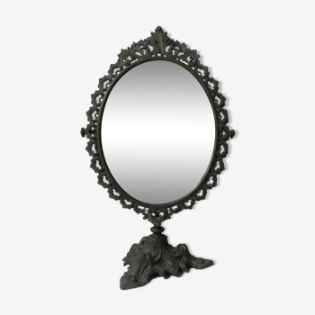 Ancien miroir psyché en bronze 50cm