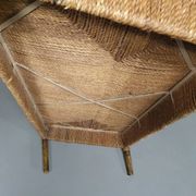 Vintage French papercord sofa with a metal frame base
