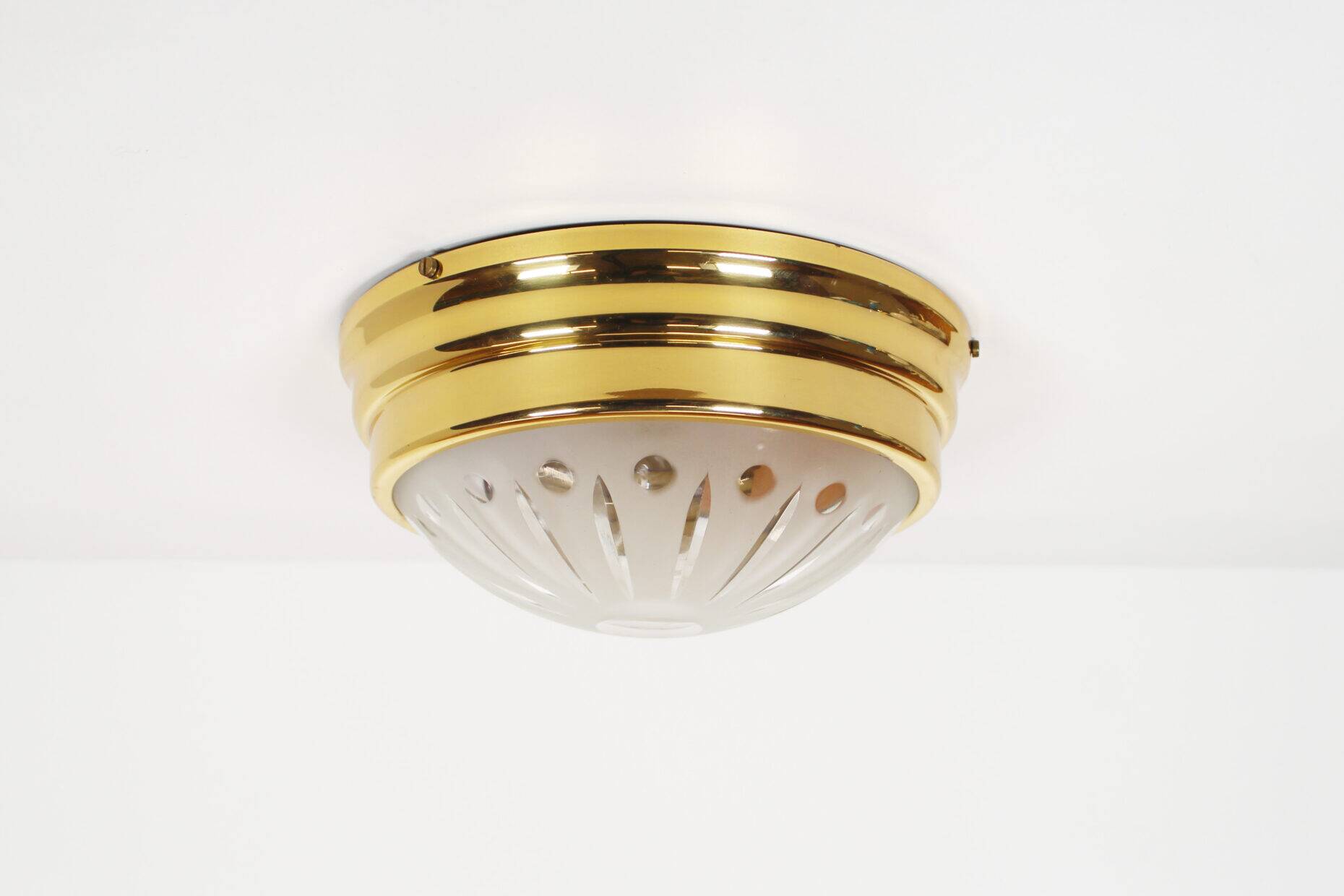 Single vintage brass ceiling light with glass globe