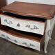 Beautiful curved chest of drawers in patinated Louis XV style