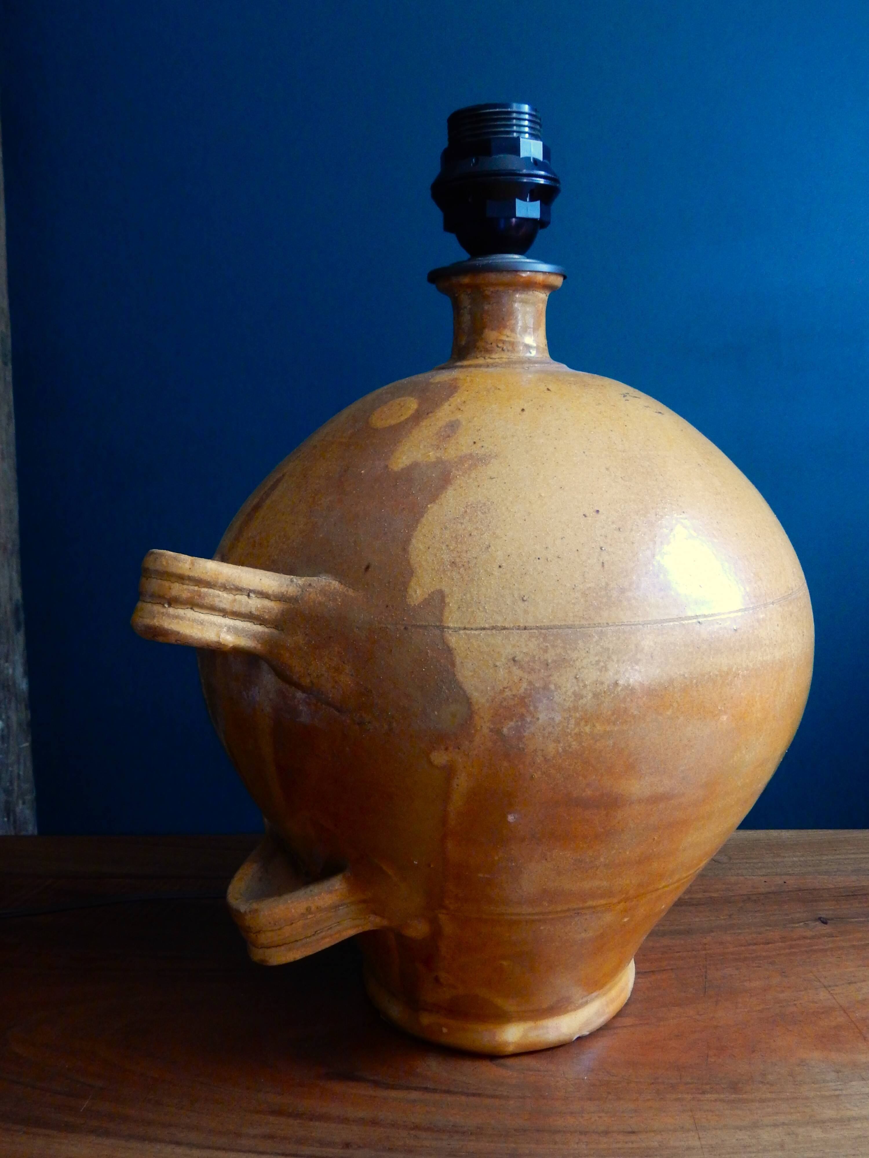 Large lamp foot in terracotta enamelled ochre color / 60s