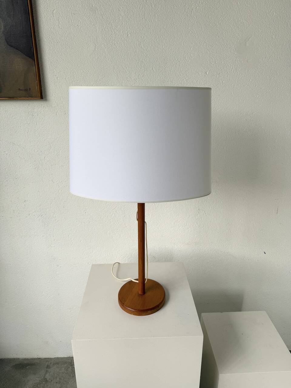 70s oak wood table lamp