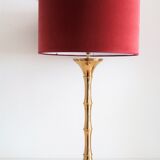 Brass bamboo table lamp by Ingo Maurer with velvet lampshade, 1960