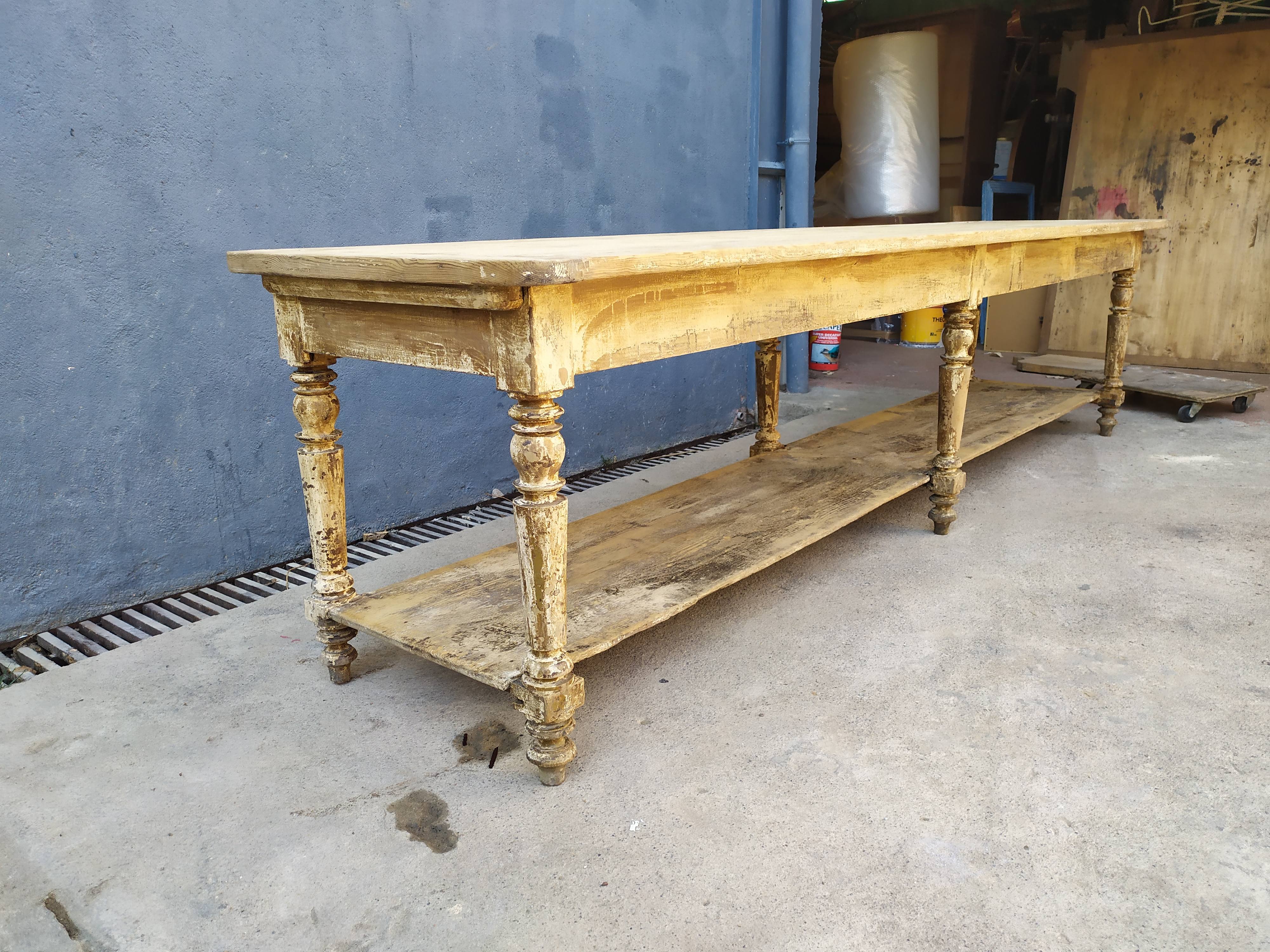 Table de métier drapière sapin décapé 3m