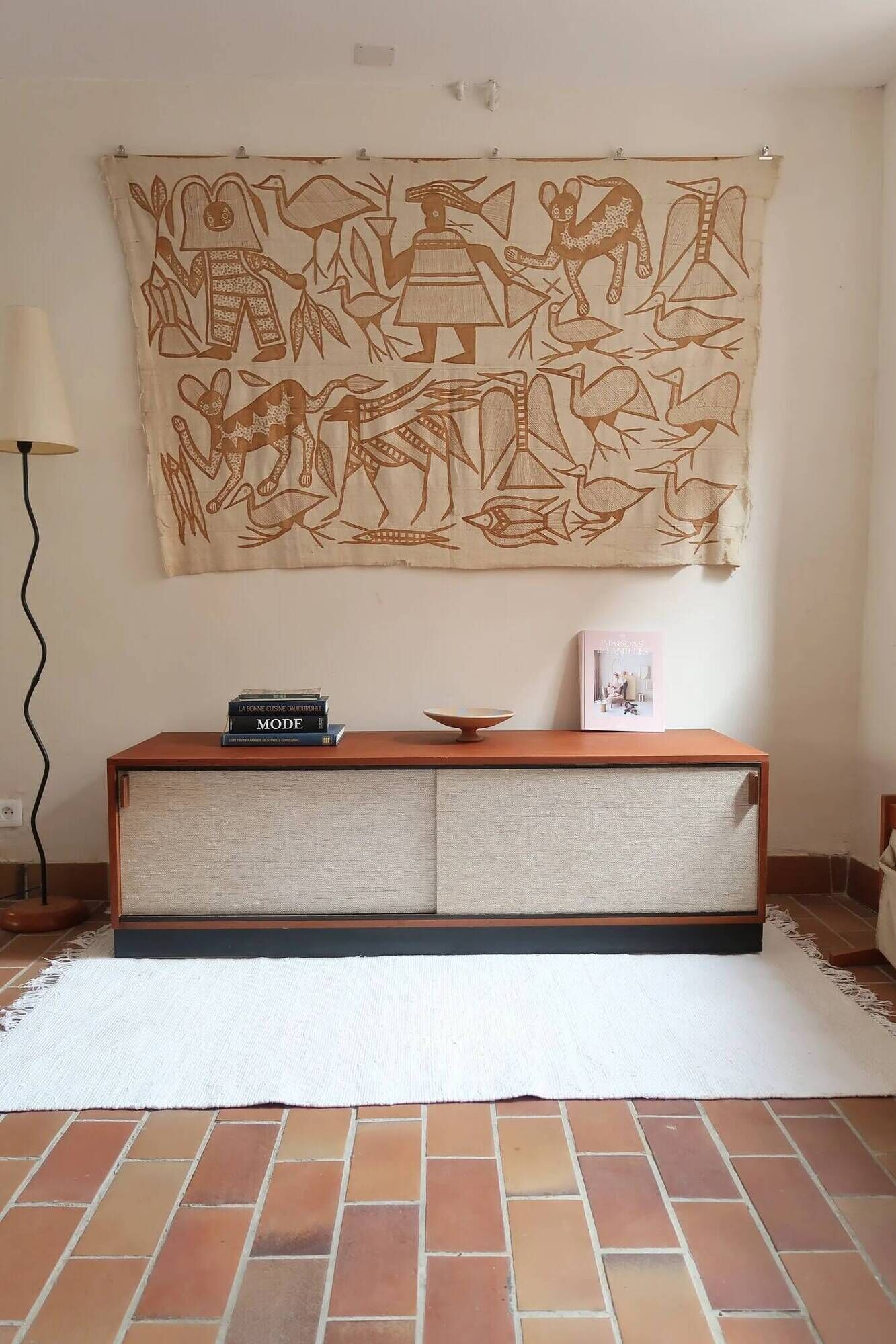 Teak enfilade, sliding canvas doors, 1960s.