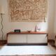 Teak enfilade, sliding canvas doors, 1960s.