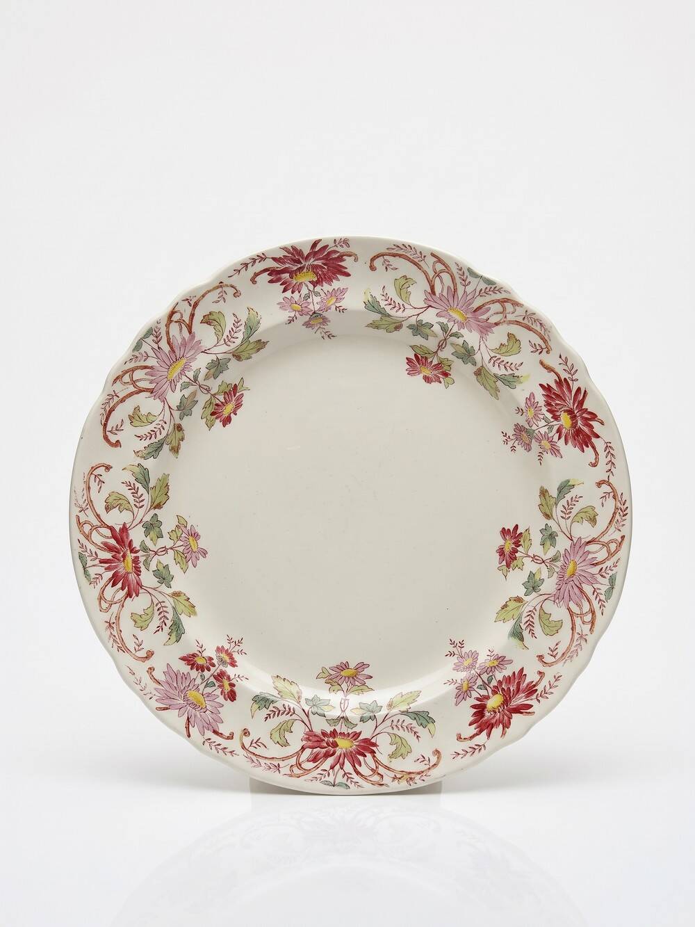Plat de service ancien Longchamp Pâquerettes terre de fer polychrome XIXe