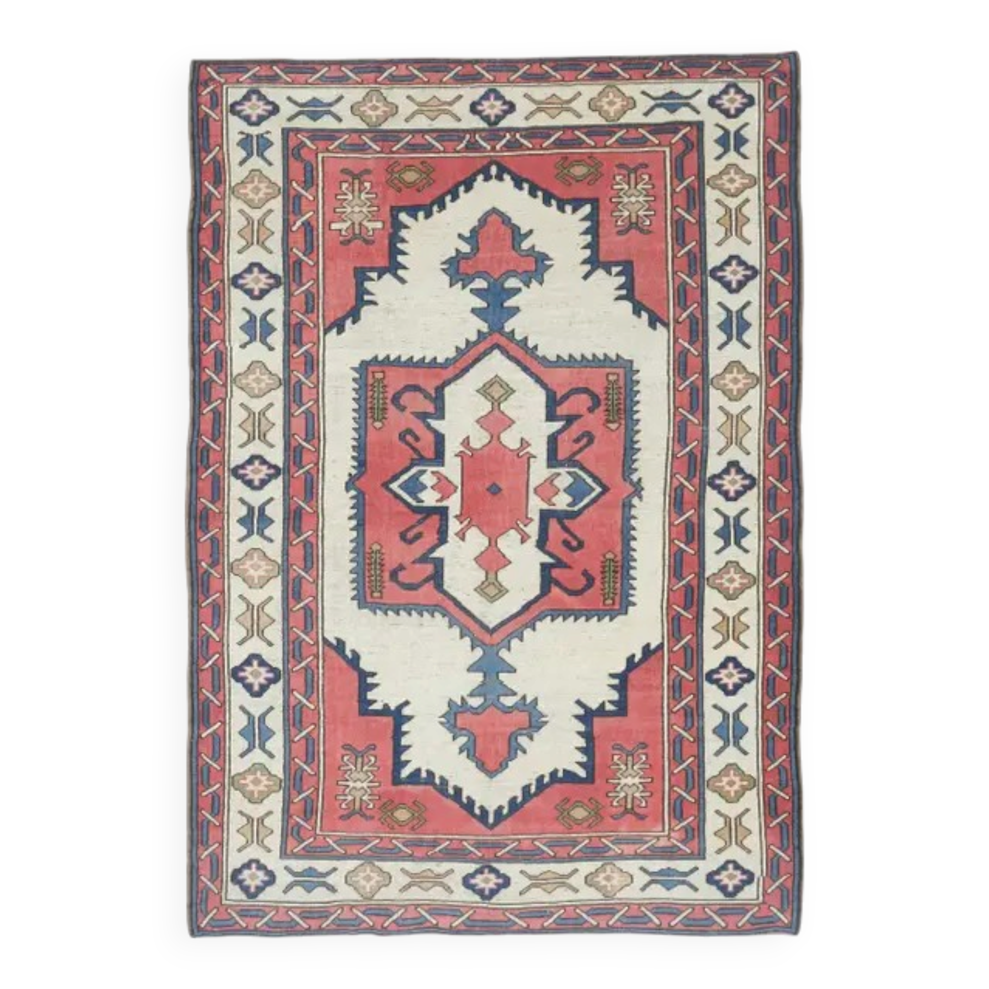Vintage Turkish Hand-Knotted Wool Cotton Pink Area Rug 192x274