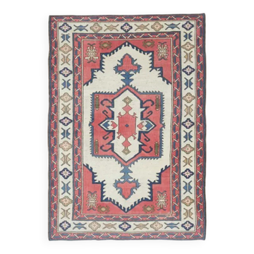 Vintage Turkish Hand-Knotted Wool Cotton Pink Area Rug 192x274