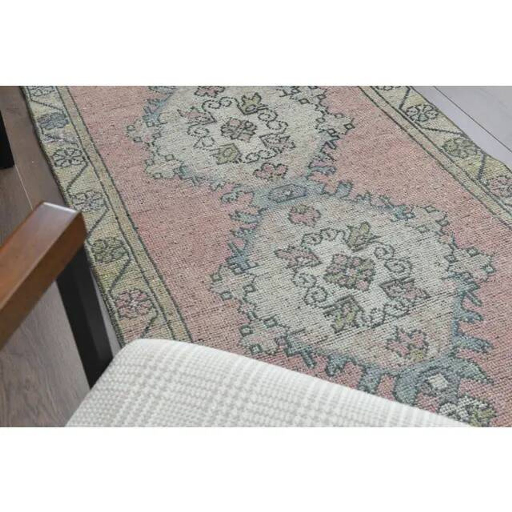 Vintage Turkish Hand-Knotted Wool Cotton Pink Runner Rug 84x281