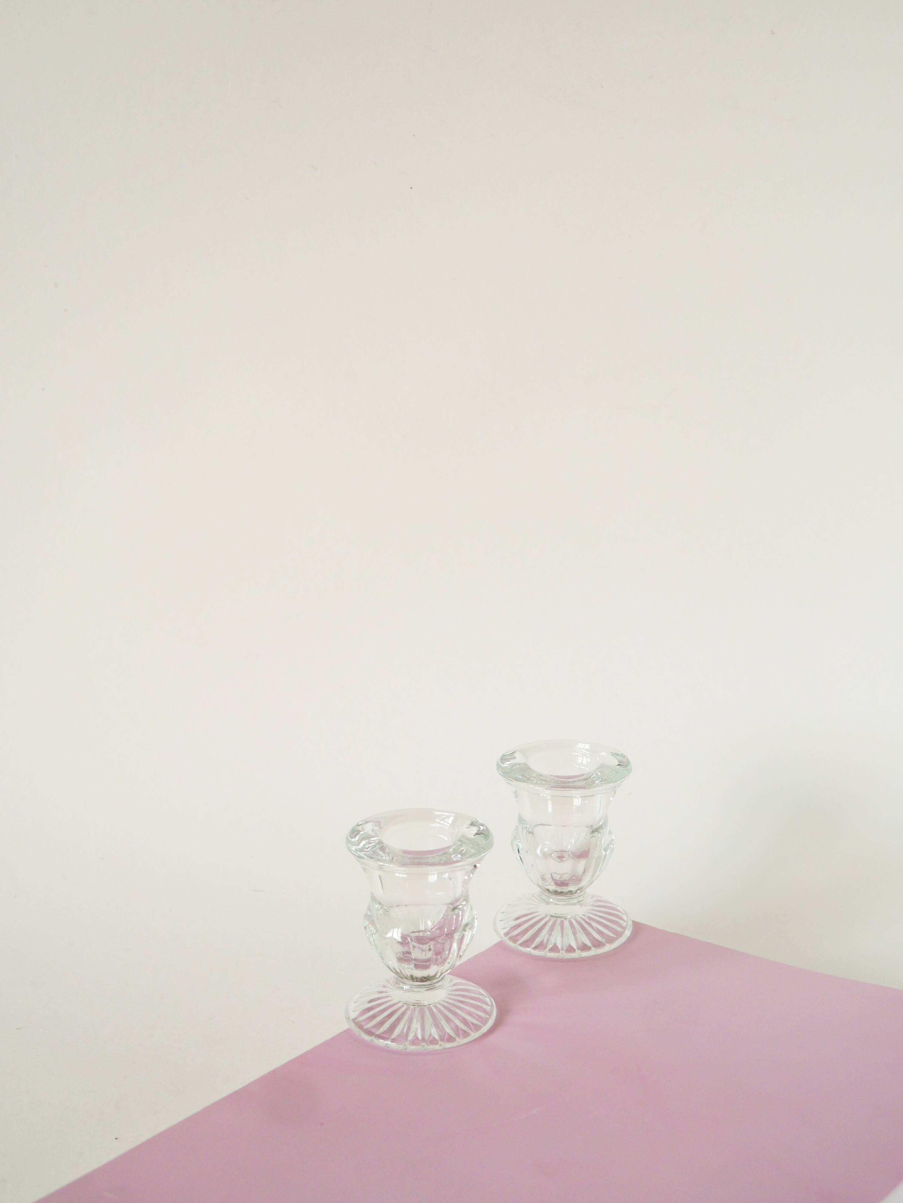 Pair of small molded glass candlesticks, 1950