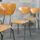 Lot de 6 chaises type ecole chrome et bois 1970