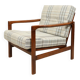 Fauteuil vintage, coussins à carreaux neufs, état d'origine du bois des années 1970