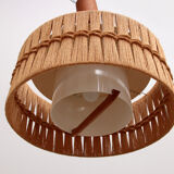 Vintage Temde Hanging Lamp with Teak and Raffia 1960s Germany.