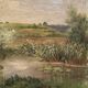 Antique painting, landscape with pond, signed and dated 1895