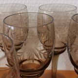 Set of 11 glasses with chiseled vintage 60s transparent brown