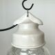 Industrial white porcelain pendant light with ribbed glass, 1970s
