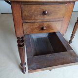 Pair of Louis Philippe style walnut bedside tables / work tables with flap
