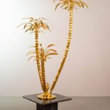 Exquisite Italian Golden Palm Tree Floor Lamp with 3 Sparkling Branches 70s