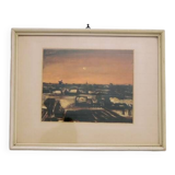 vintage white framed landscape orange sky