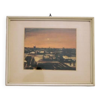vintage white framed landscape orange sky