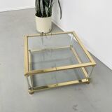 Table basse lucite, laiton et verre années 70