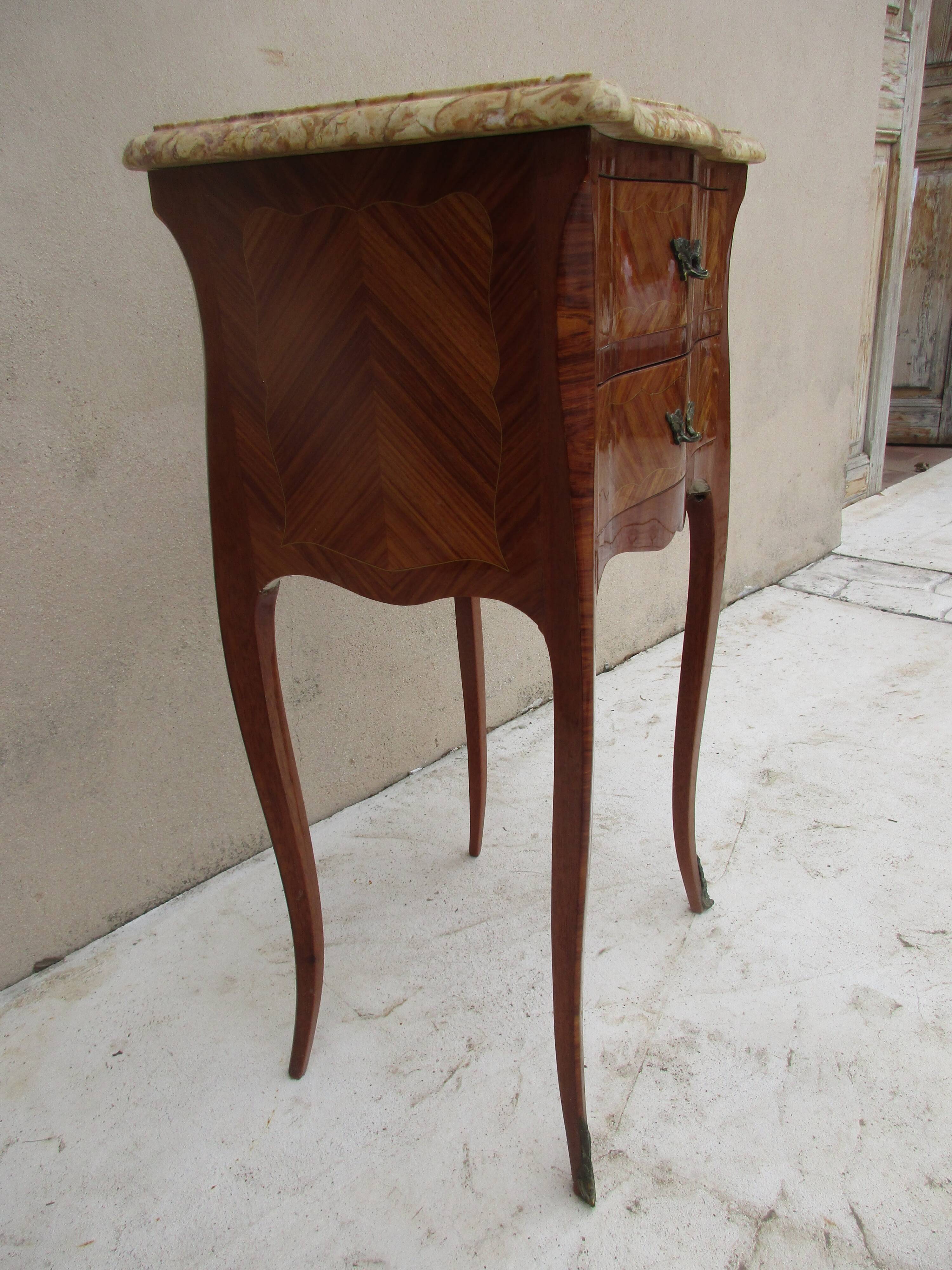 Bedside in Louis XV style marquetry