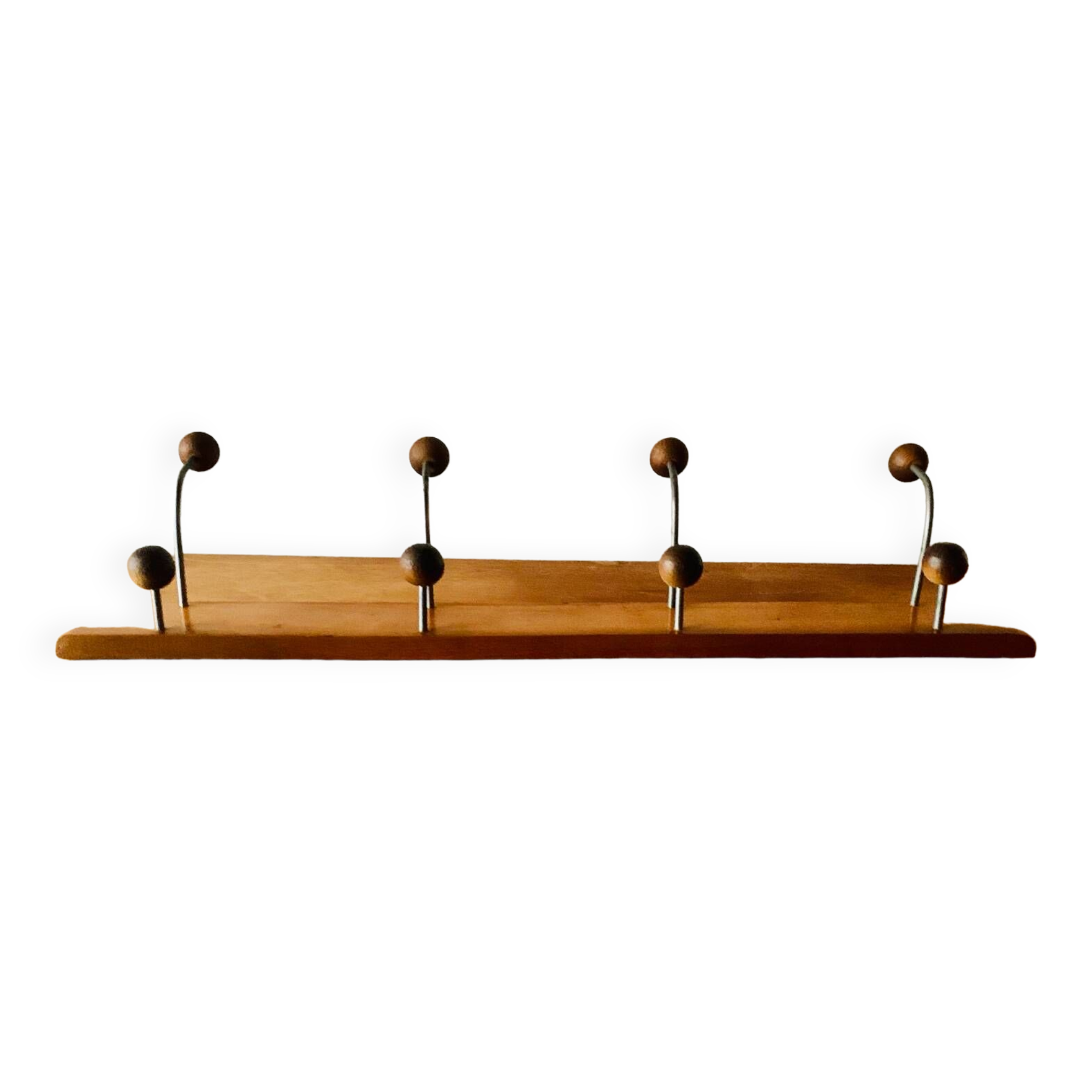 Vintage wooden wall coat rack - 8 balls