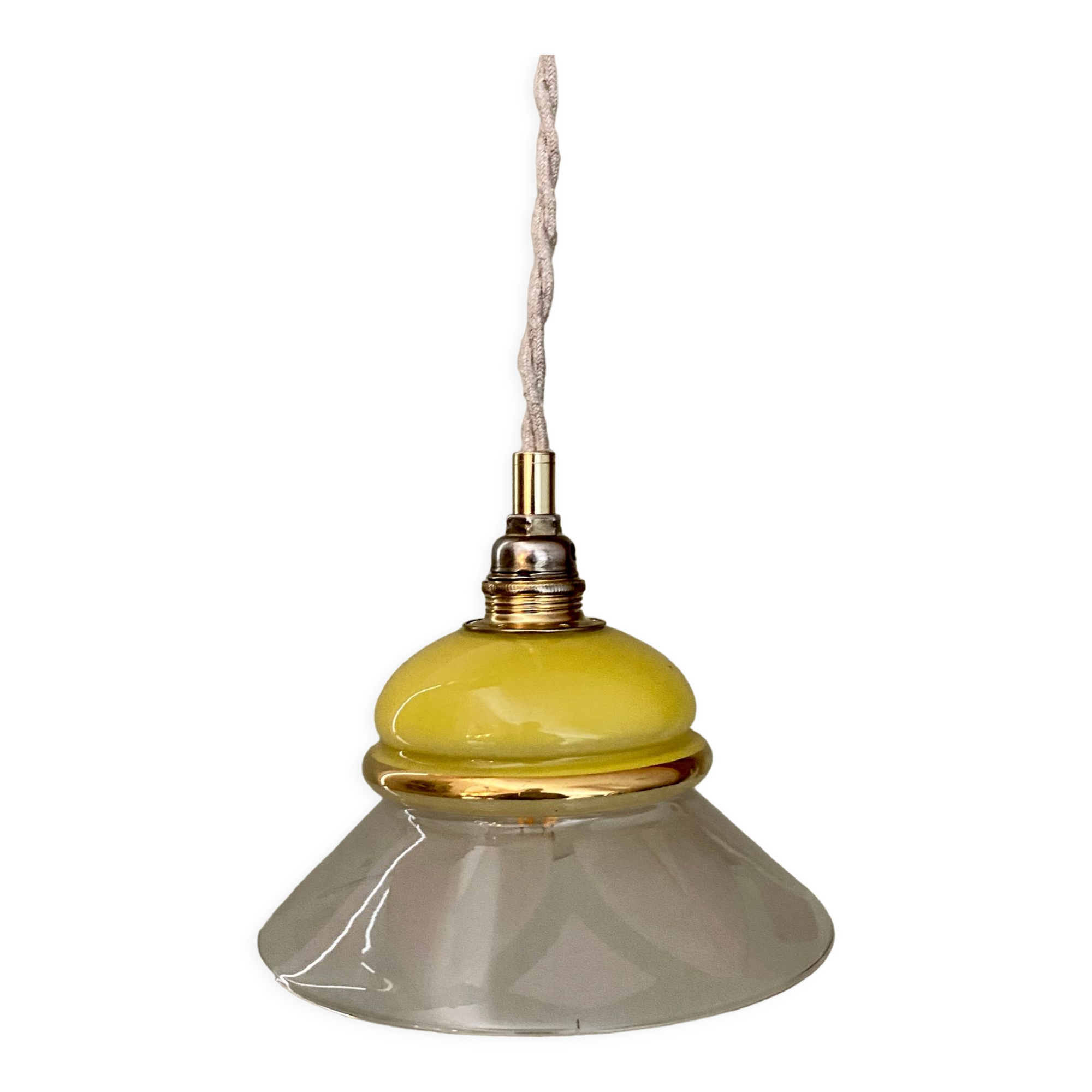 Vintage lampshade ride in yellow and transparent glass