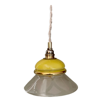 Baladeuse abat-jour vintage en verre jaune et transparent