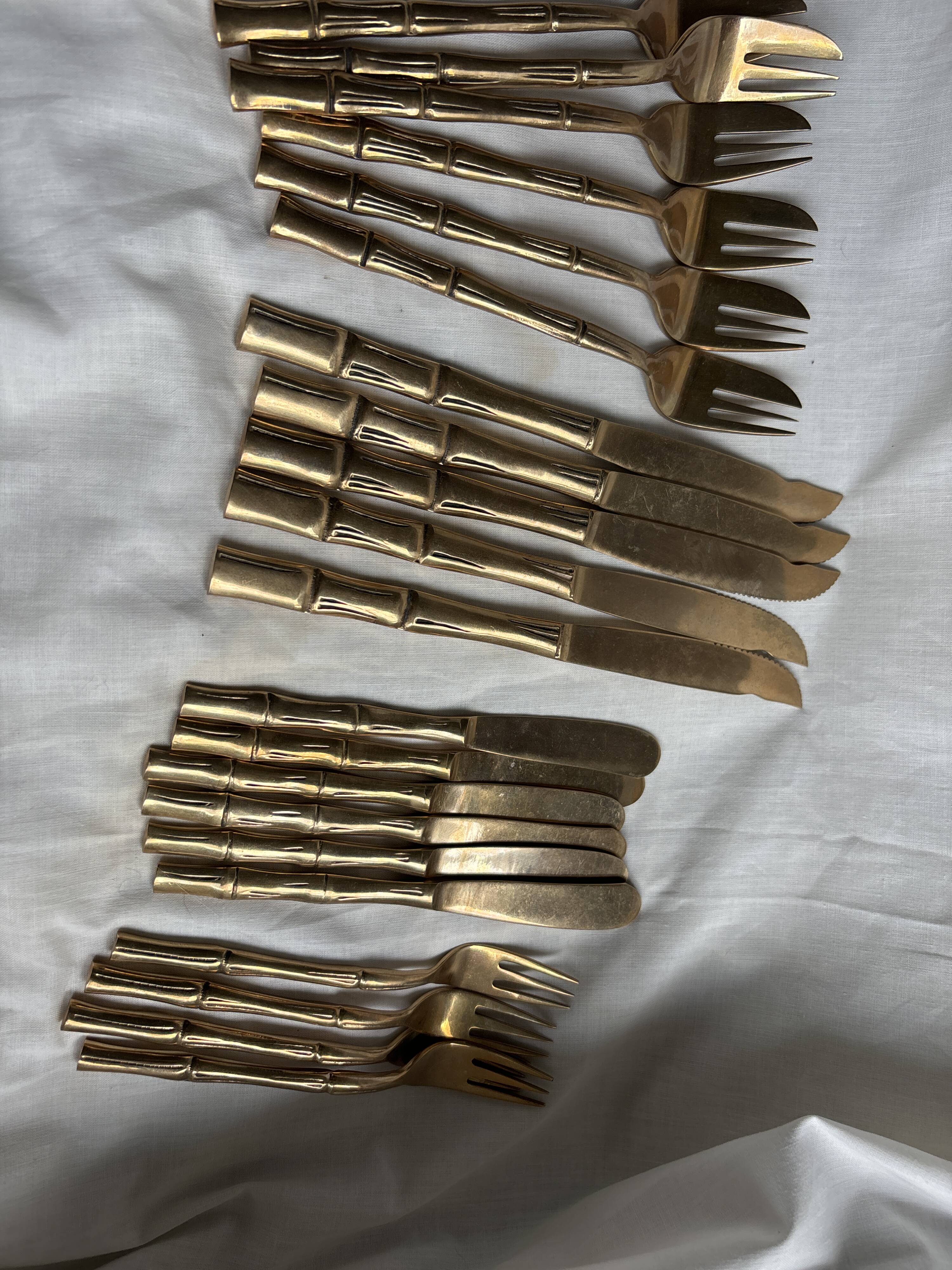 Set of 35 vintage Bamboo model brass cutlery
