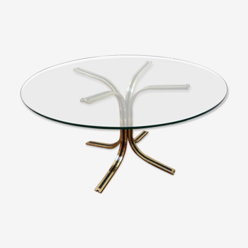 Table ronde en verre des années 70 - Hollywood Regency