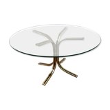 Glass round table - design 70s - Hollywood Regency