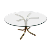 Table ronde en verre des années 70 - Hollywood Regency