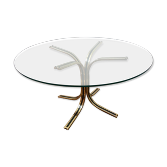 Glass round table - design 70s - Hollywood Regency