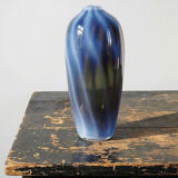 Vintage smoked glass vase lined with opaline, Murano bubble.