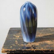 Vintage smoked glass vase lined with opaline, Murano bubble.