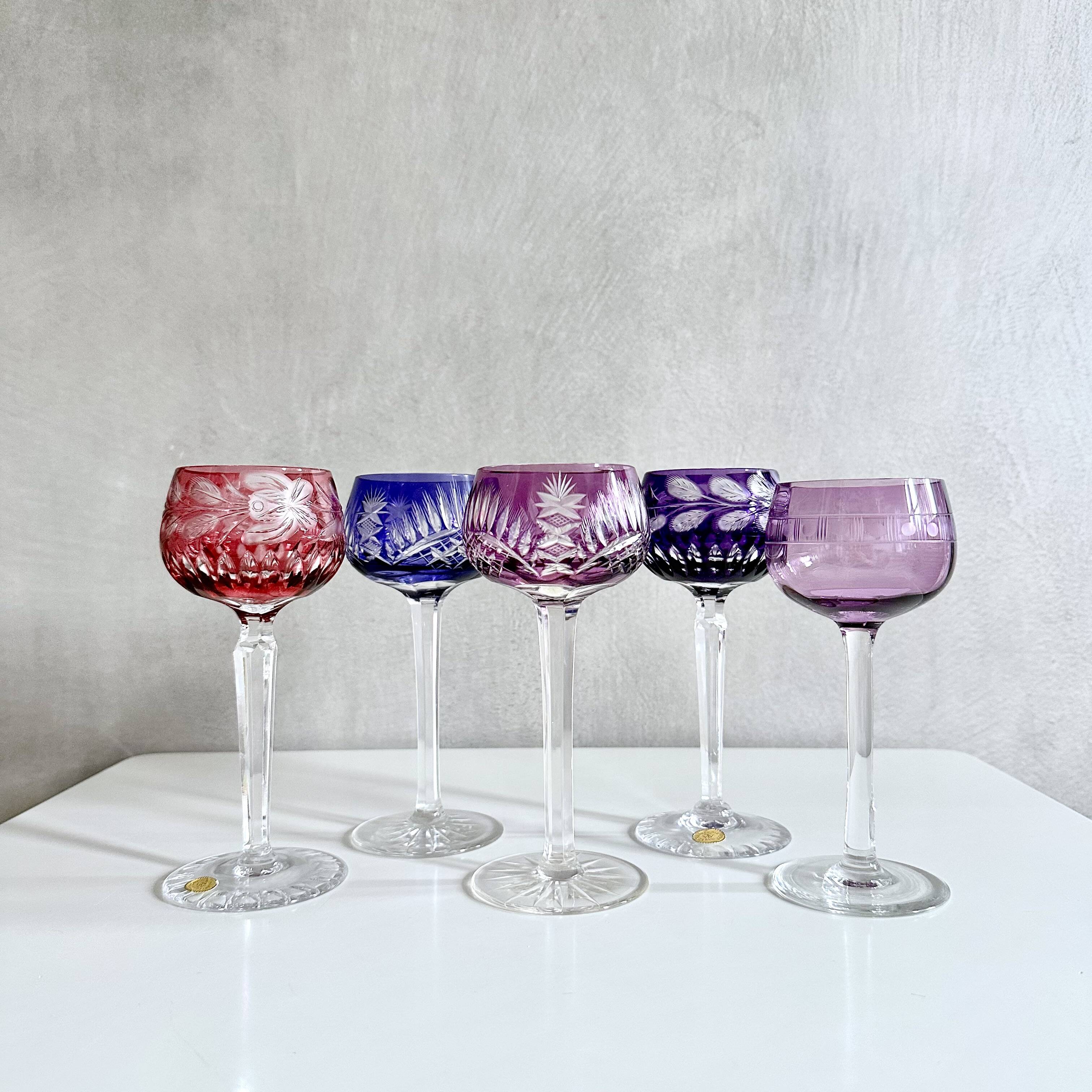 Collection of Lead Crystal Glasses, Colored Wine Glasses
