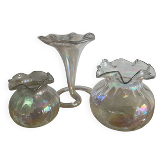 Series of 3 vintage vases in iridescent glass paste