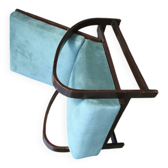 Pair of adjustable turquoise velvet and wood armchairs attributed to Jindřich Halabala, 1930s.