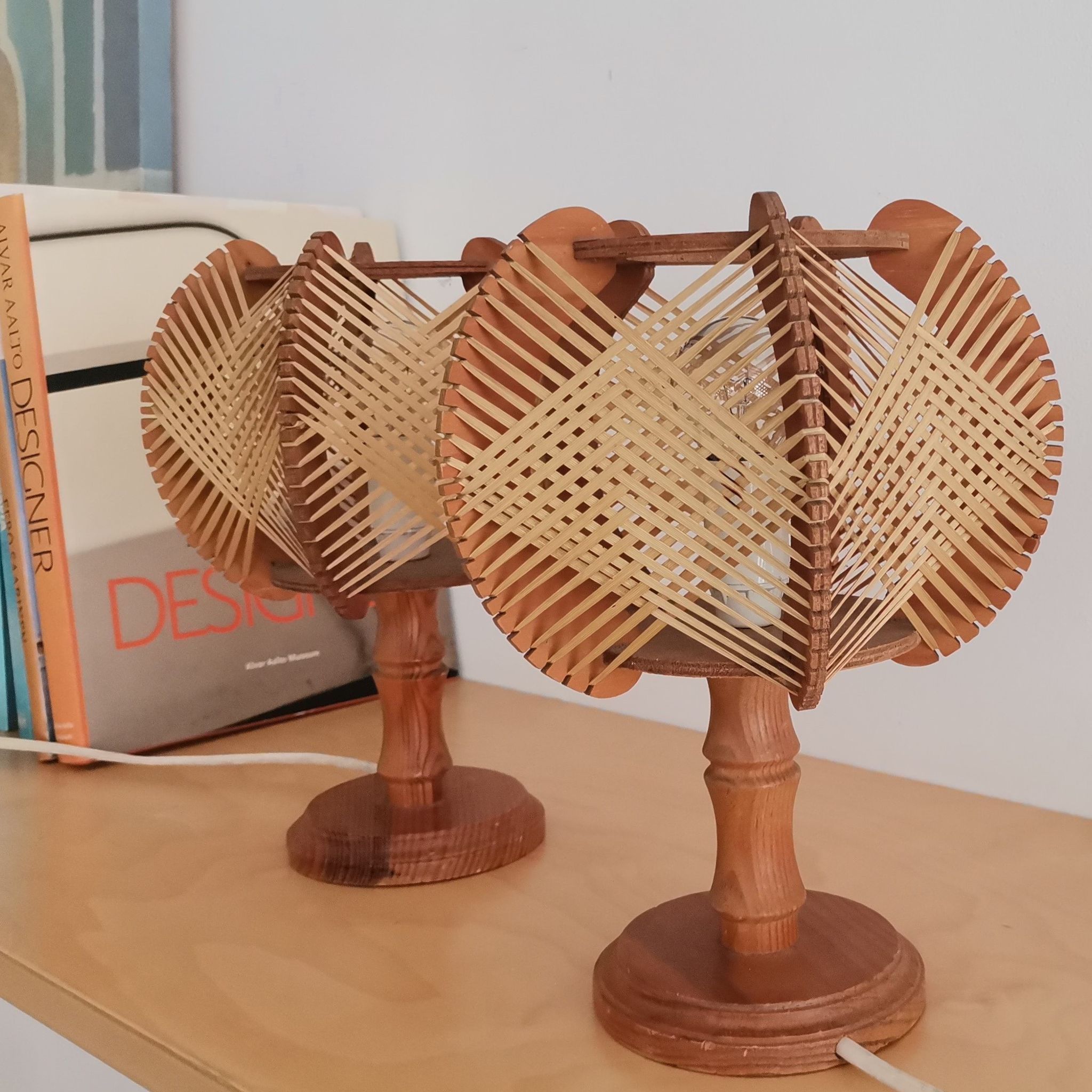 Pair of 1960s French Mid Century wooden table lamps