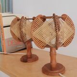 Pair of 1960s French Mid Century wooden table lamps