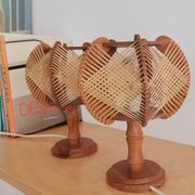 Pair of 1960s French Mid Century wooden table lamps