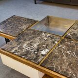 Coffee table with steel base and oak and grey marble frame, 1970s