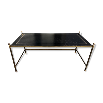 Table basse néoclassique en laiton dessus cuir