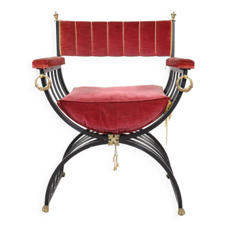 Chaise Kurule/chaise ciseaux, Hollywood Regency, France, années 1970