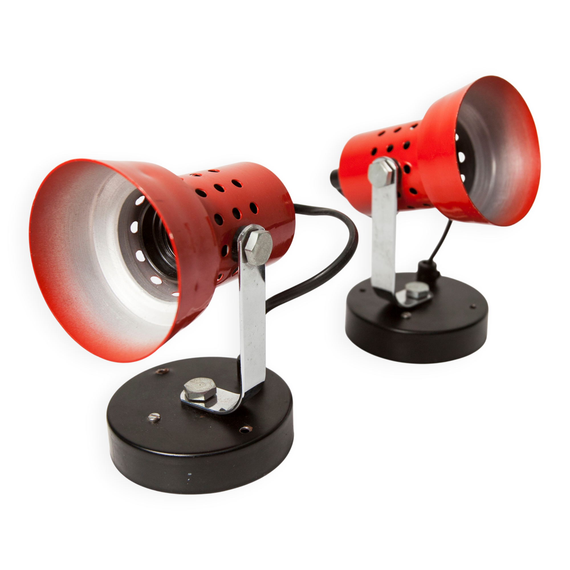 Pair of 1970s red and black wall lights